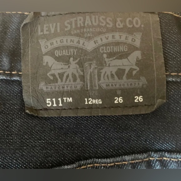 Levis 511 Slim Straight Boys Jeans, Size 12 REG, W 26, L 26, Dark Blue LIKE NEW! - Picture 5 of 7